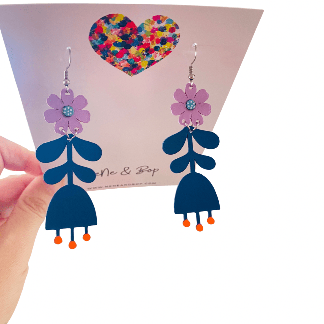 Flower Girls - Navy/Lilac Leather Earrings