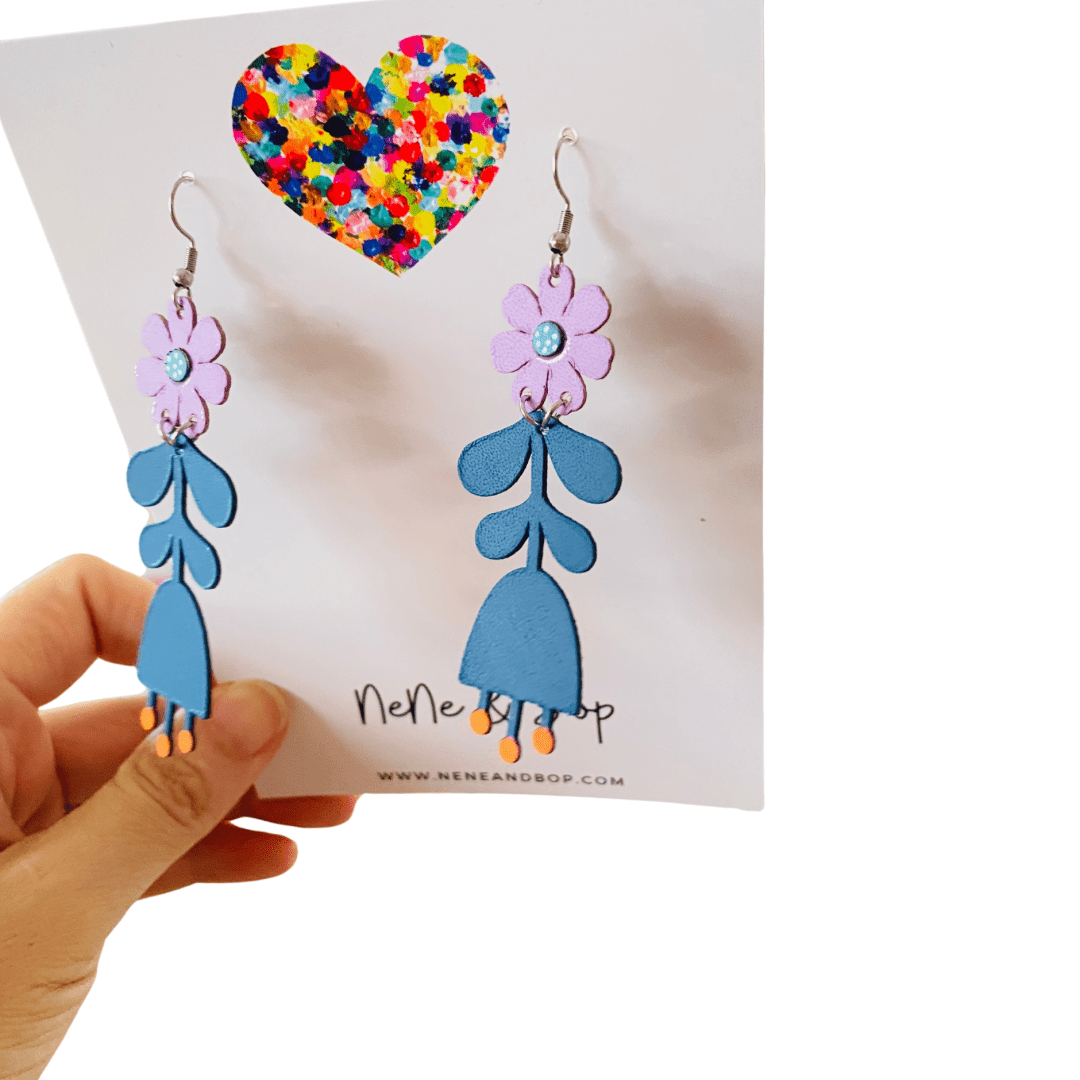 Flower Girls - Navy/Lilac Leather Earrings