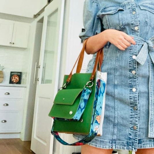 The Everyday Leather Tote Green/Silver
