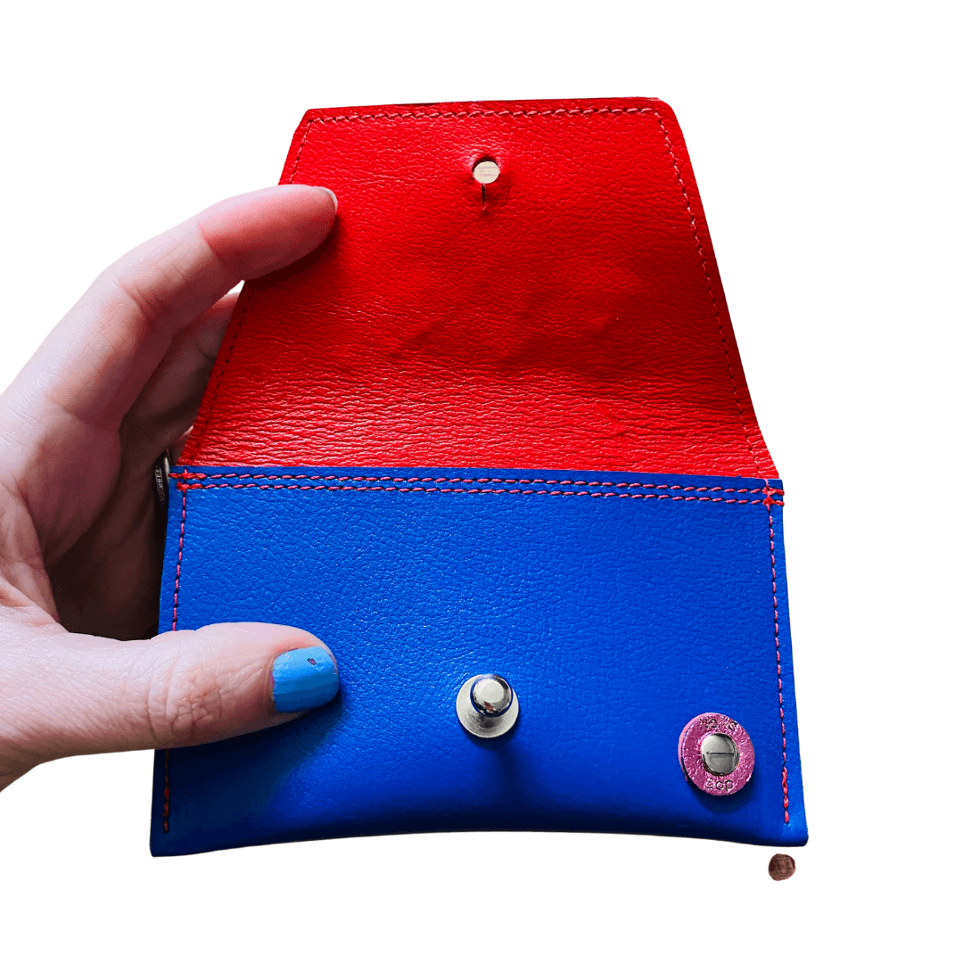 Leather Pocket Purse - Rich Blue Buds and Drops