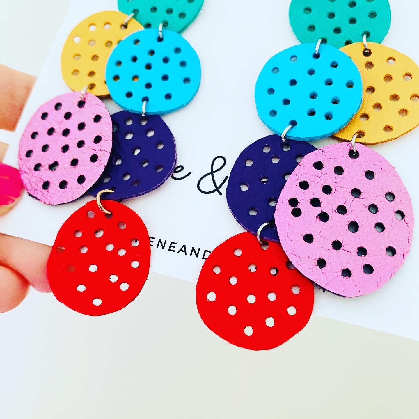 Mega Statement Dangle Spots - Metallic Pink - Leather Earrings