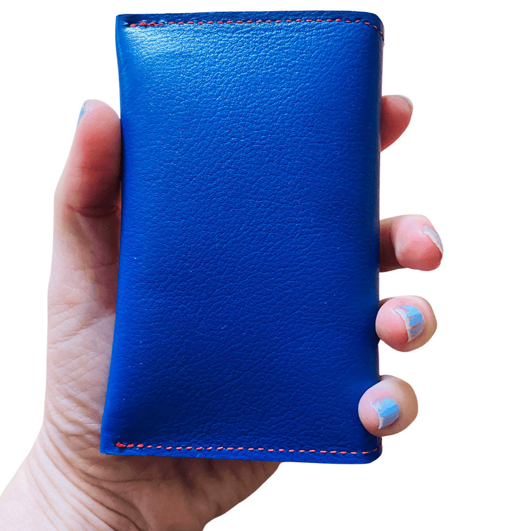 Leather Pocket Purse - Rich Blue Buds and Drops