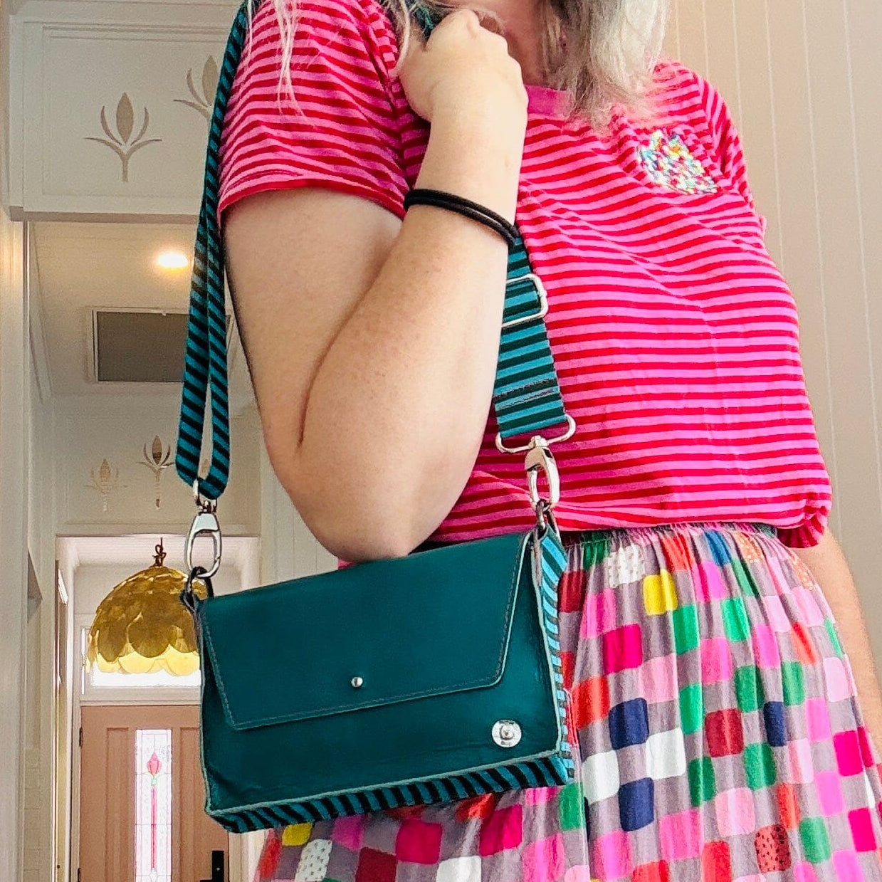 ALLY Mini - 4 in 1 Leather Bag - Green Stripe