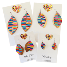 Load image into Gallery viewer, Leaf Rainbow Stripes Hand Painted Earrings - Various sizes