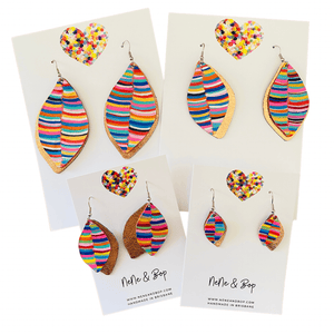 Leaf Rainbow Stripes Hand Painted Earrings - Various sizes