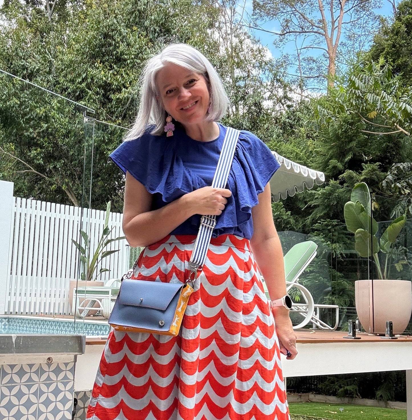 ALLY Mini - 4 in 1 Leather Bag - Pebble Blue/Mustard Cat