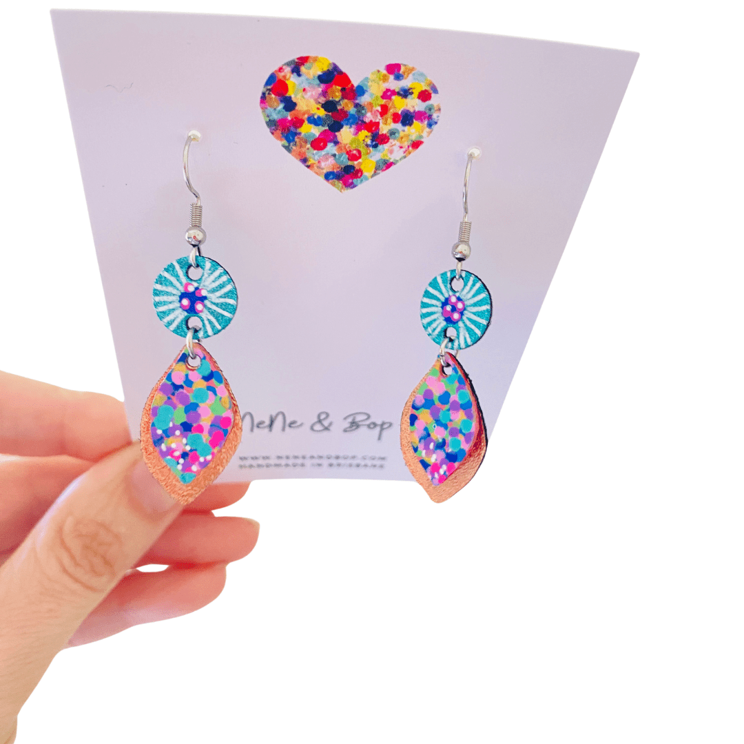 Opal Leaf Hand Painted Mini Drop Earrings - Turquoise