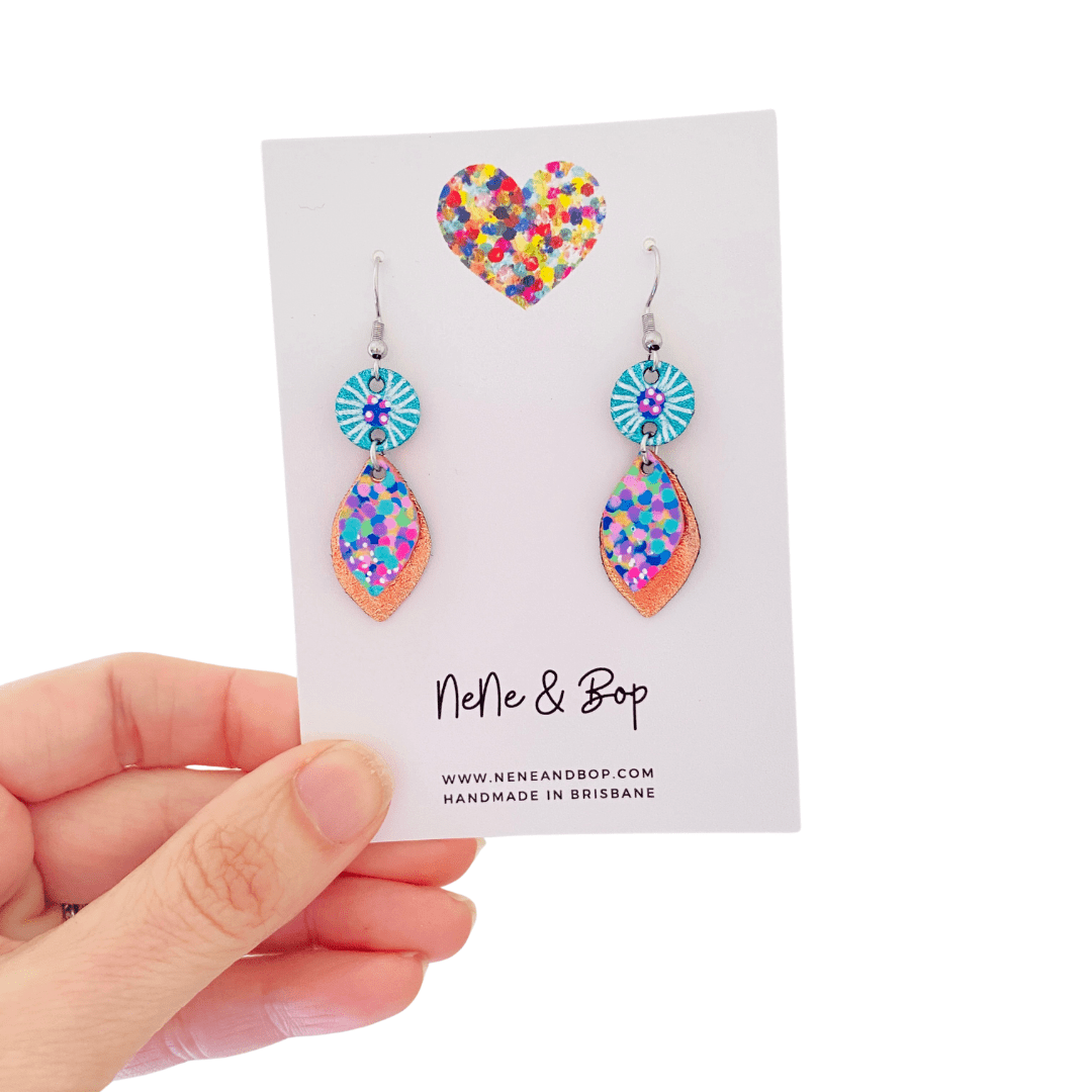 Opal Leaf Hand Painted Mini Drop Earrings - Turquoise