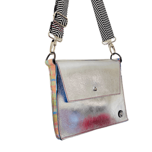 ALLY Leather Crossbody bag - Midi - Silver with Pastel Painted side