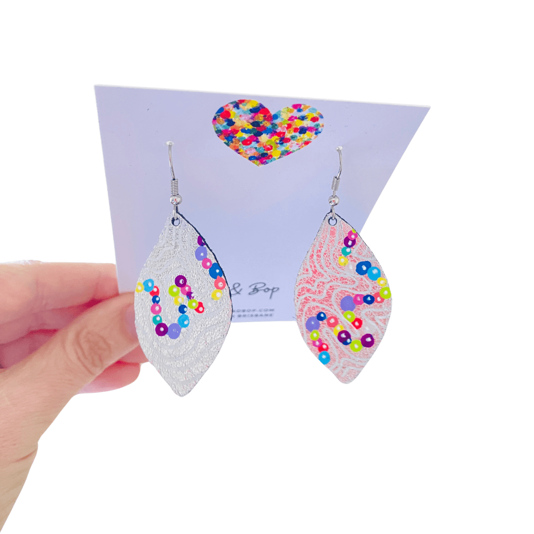 Rose Gold or Silver Leaf Hand Painted Earrings River - Midi