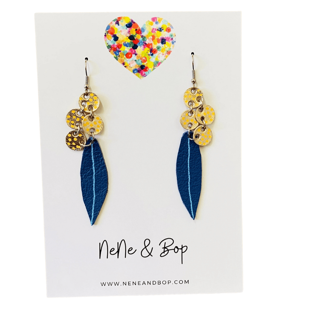 Wattle - Navy & Gold or Cornflower Blue - Leather Earrings