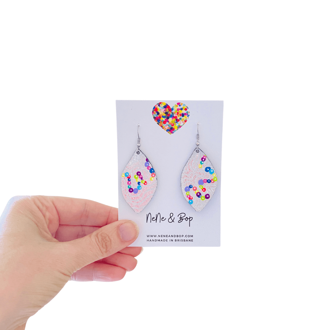 Rose Gold or Silver Leaf Hand Painted Earrings River - Midi