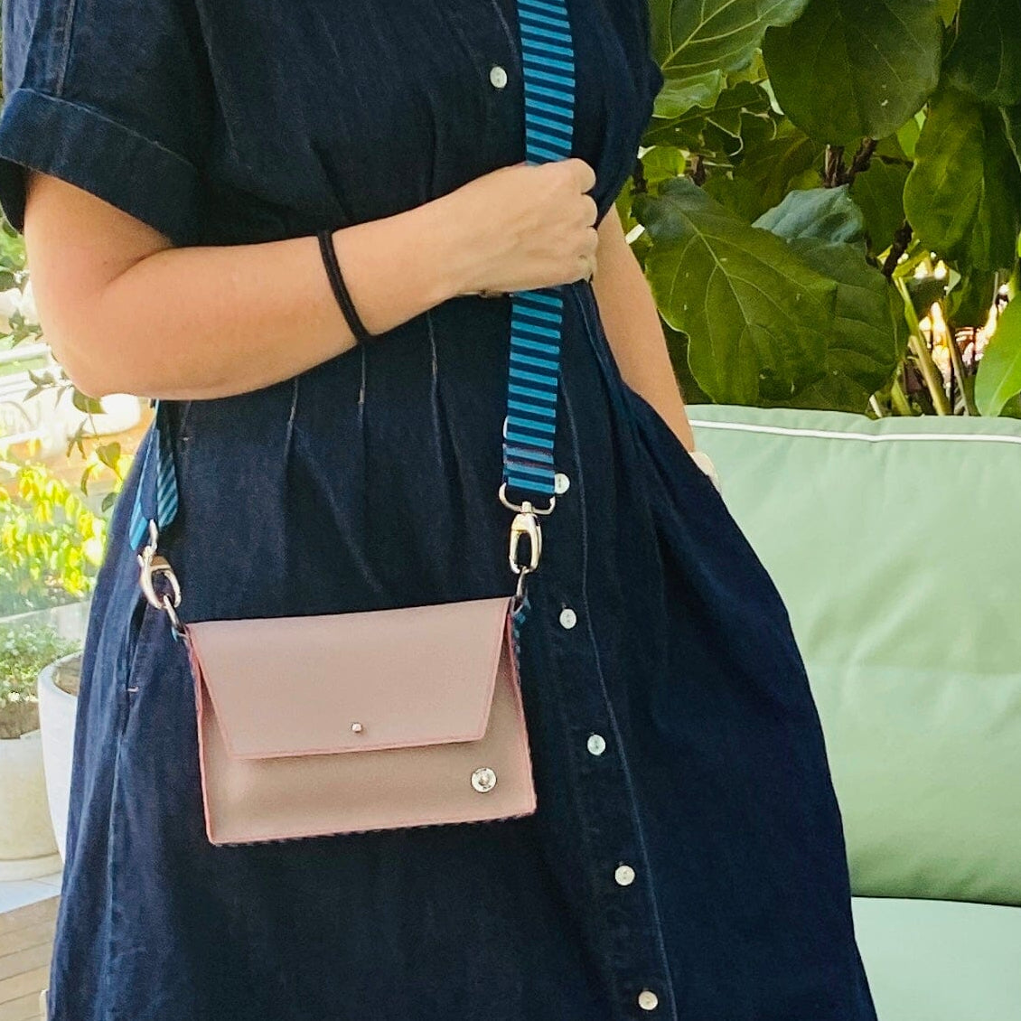 ALLY Mini - 4 in 1 Leather Bag - Taupe/Blue Stripe
