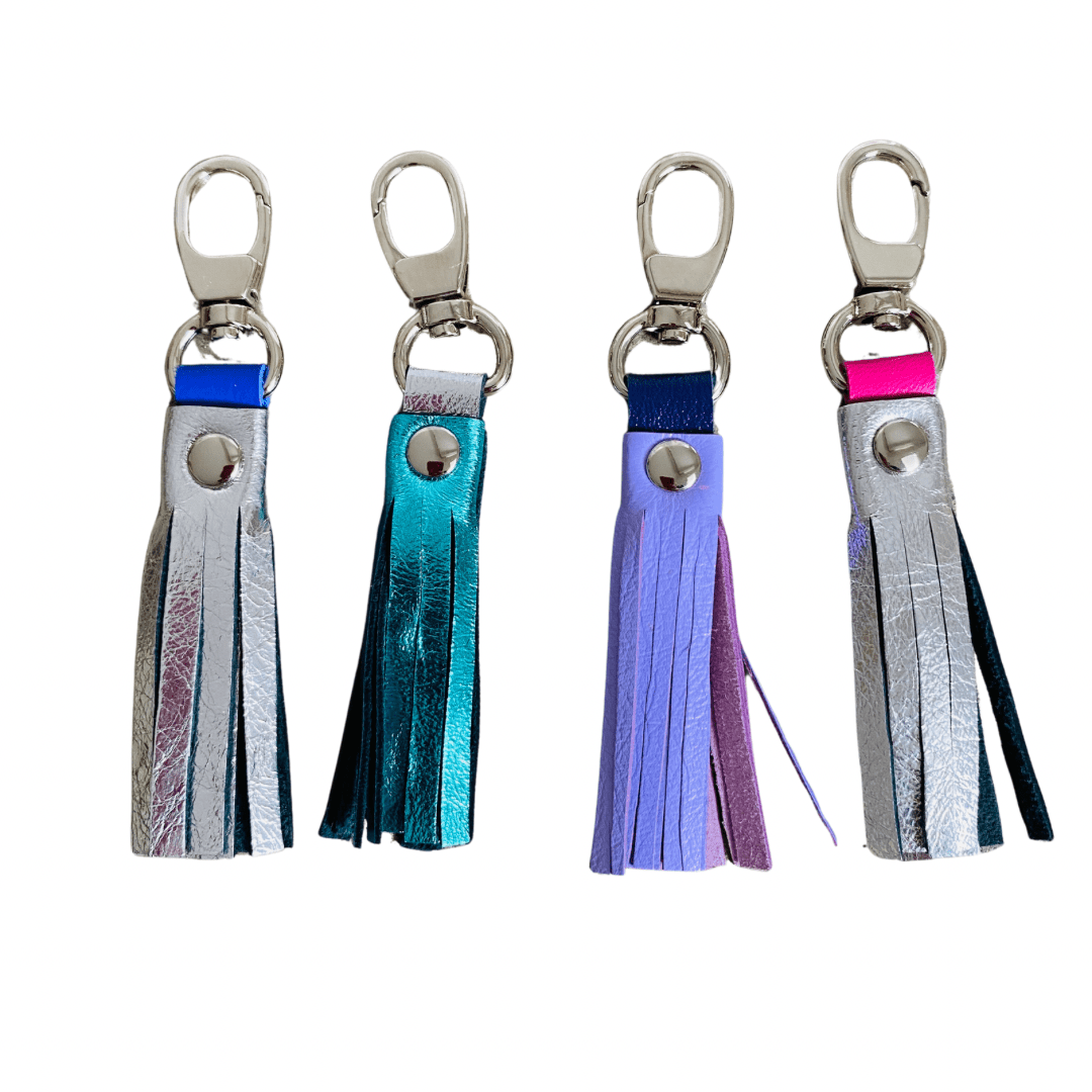 Leather Tassel Charm - Silver Blue