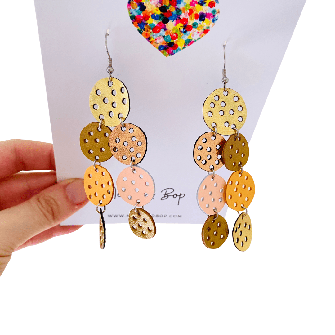 Tonal Mega - Gold - Leather Earrings