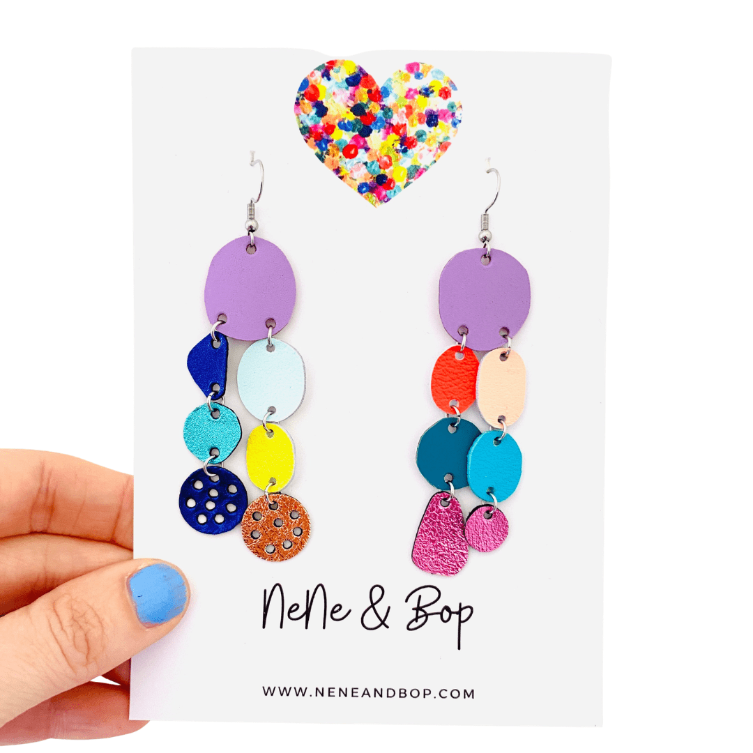 Rainbow Pastel Pebbles - Midi - Leather Earrings