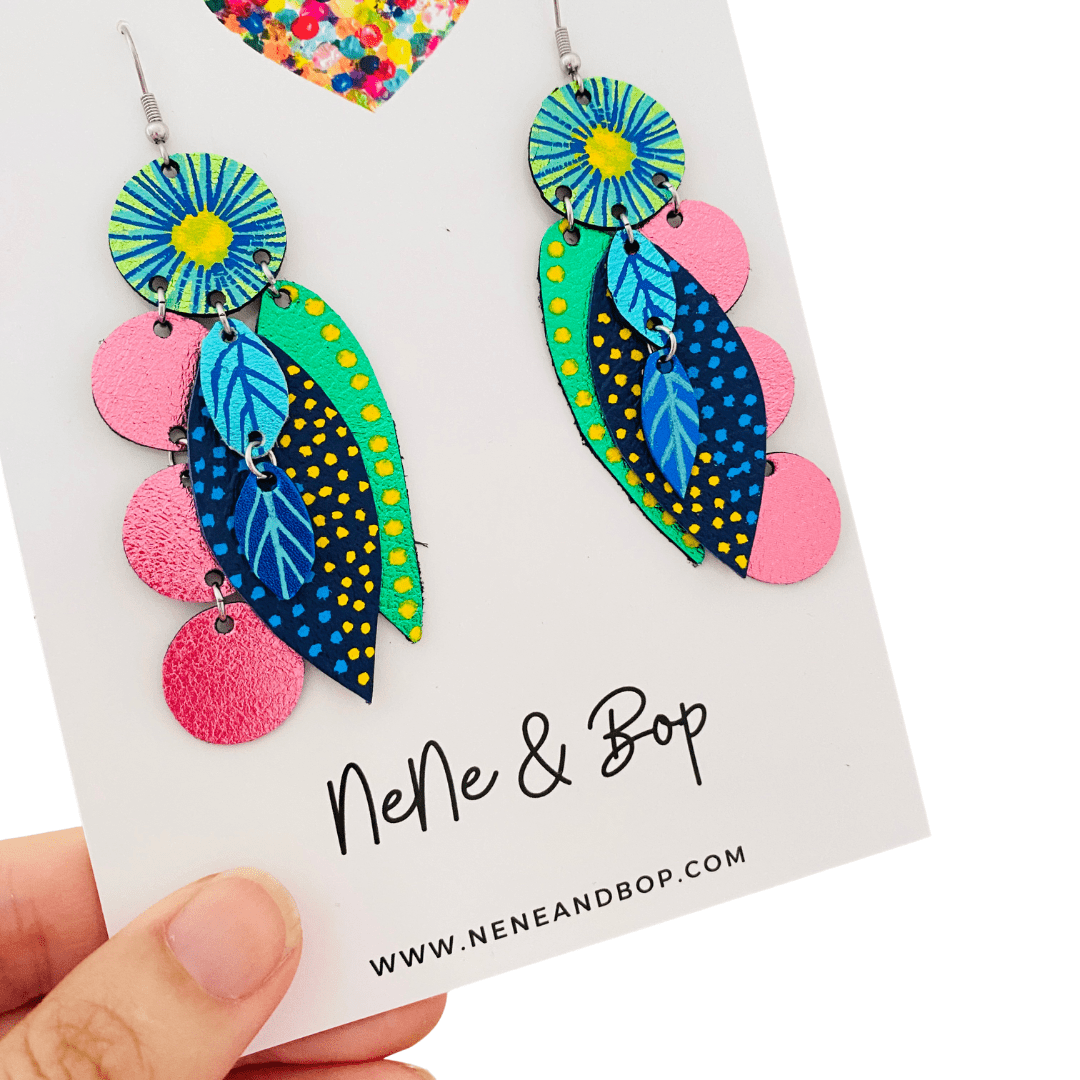 Bud Drops with Metallic Pink Pops - Leather Earrings