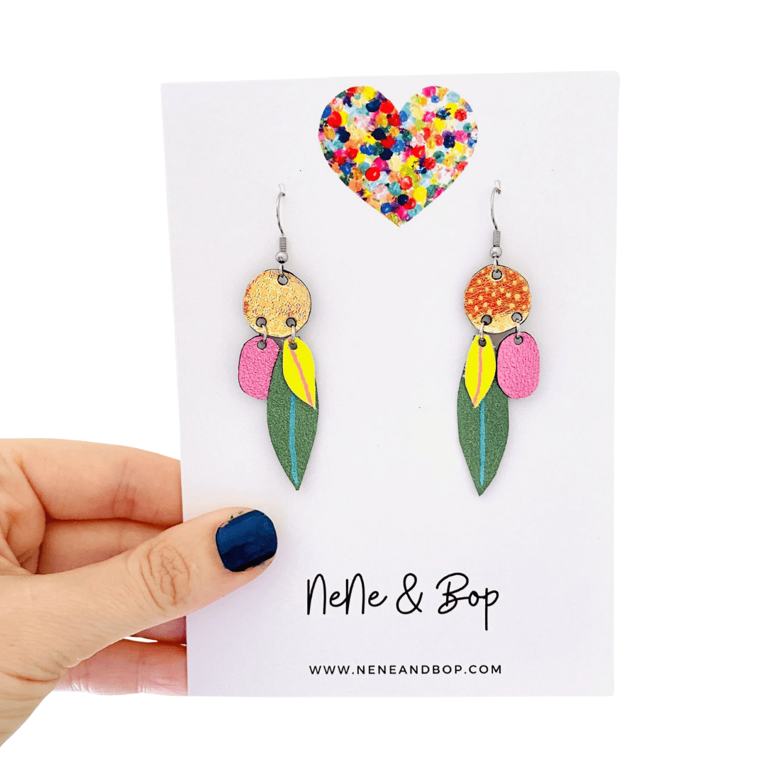 Gum Leaf midi Dangles - Leather Earrings