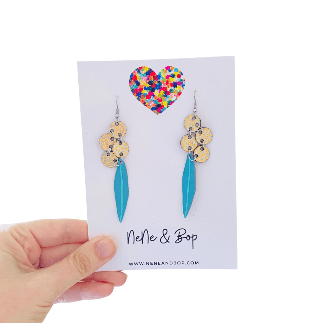 Wattle - Navy & Gold or Cornflower Blue - Leather Earrings