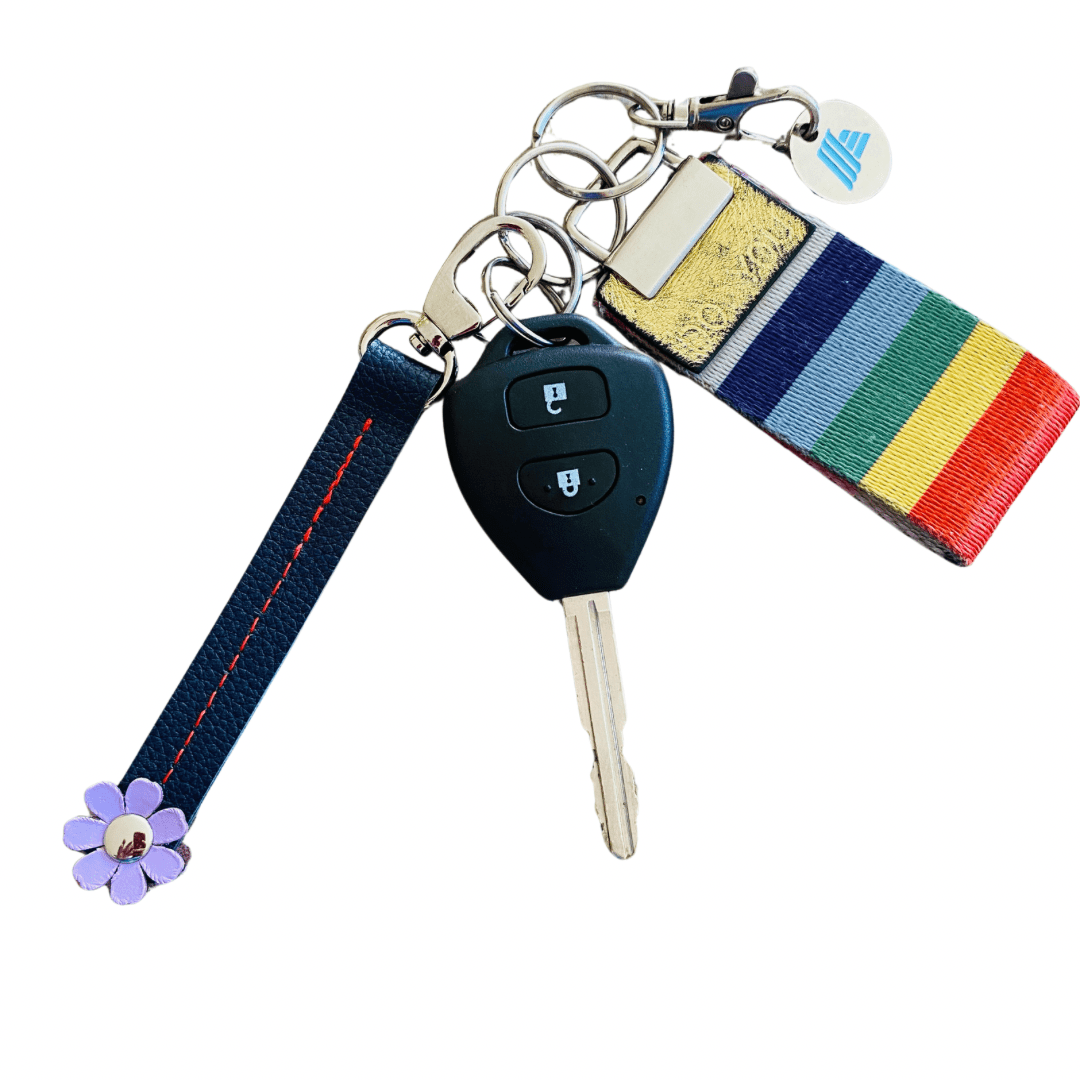 Leather Fidget flower Bag Charm Keyring - Various colours