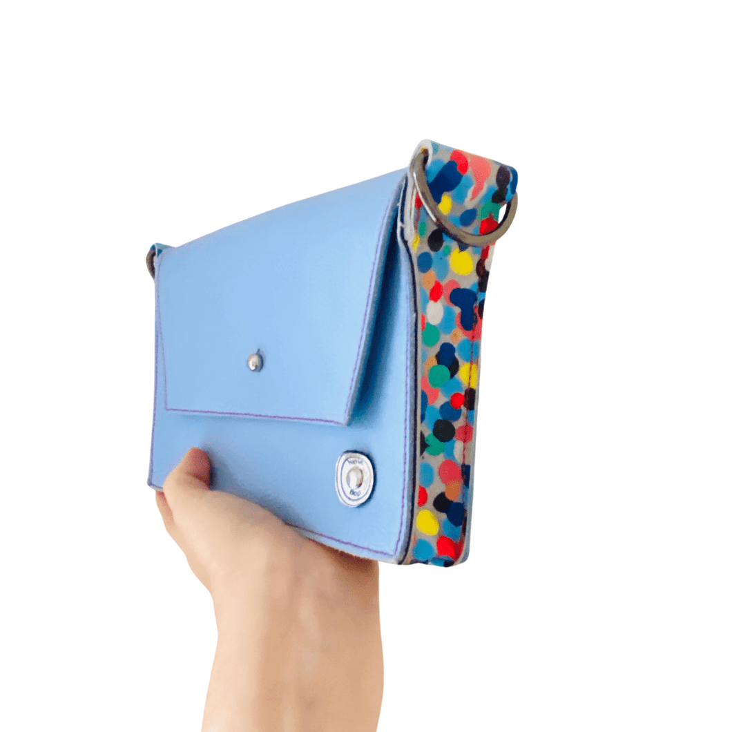 ALLY Mini - 4 in 1 Leather Bag - Powder Blue Painted Spots