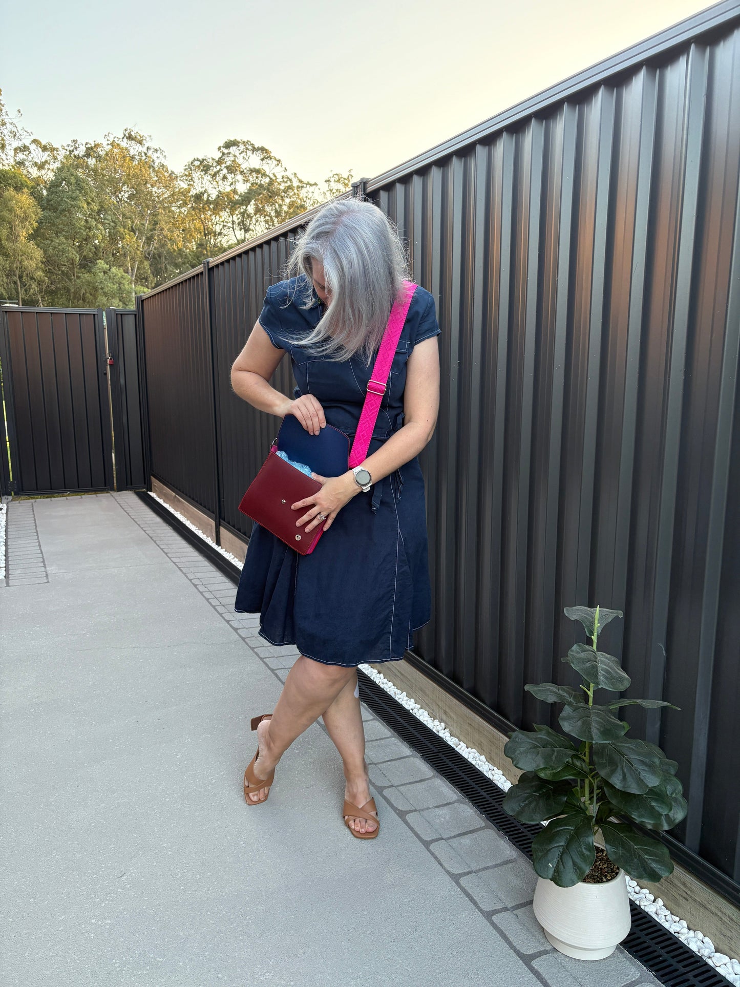 ALLY Leather Crossbody bag - Midi - Wine/Pink