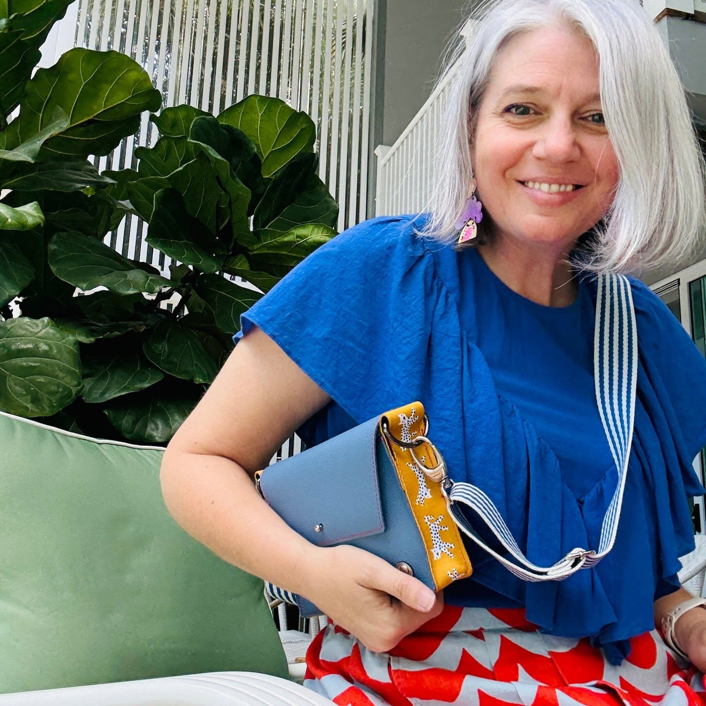 ALLY Mini - 4 in 1 Leather Bag - Pebble Blue/Mustard Cat