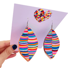 Load image into Gallery viewer, Leaf Rainbow Stripes Hand Painted Earrings - Various sizes