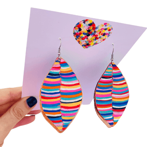 Leaf Rainbow Stripes Hand Painted Earrings - Various sizes