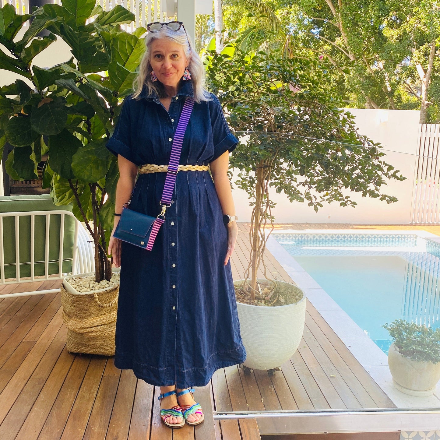 ALLY Mini - 4 in 1 Leather Bag - Navy/Purple Stripe