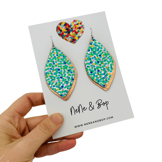 Opal Leaf Hand Painted Earrings Green - Mega