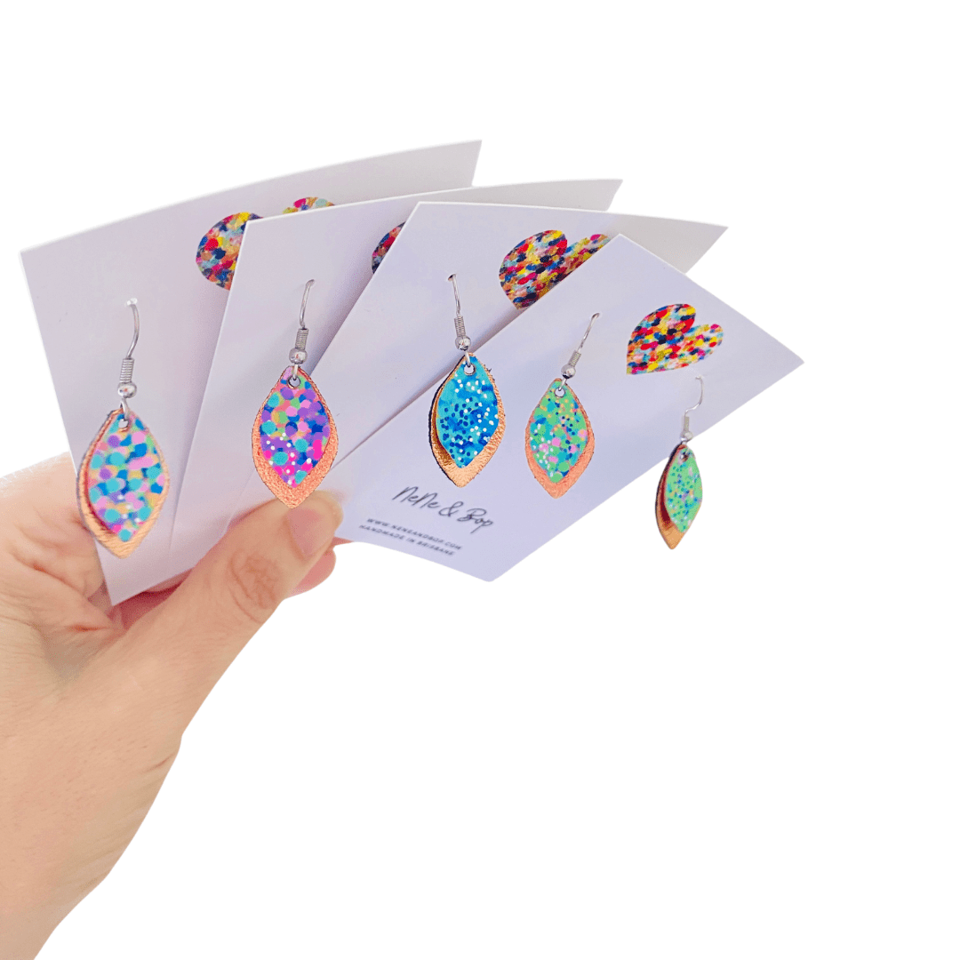 Opal Leaves Hand Painted Earrings - Various Colours