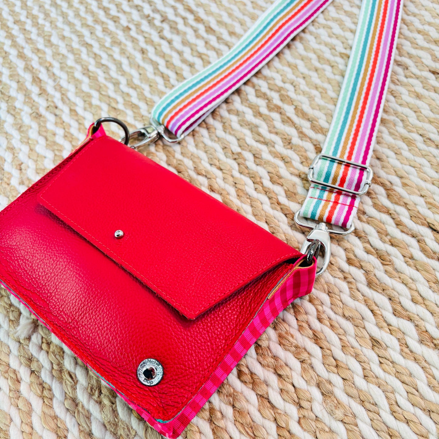 ALLY Mini - 4 in 1 Leather Bag - Red/Pink Stripe