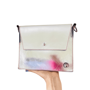 ALLY Leather Crossbody bag - Midi - Silver with Pastel Painted side