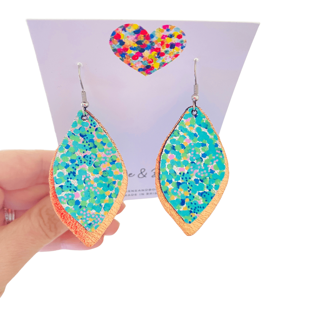 Opal Leaf Hand Painted Earrings Green - Midi