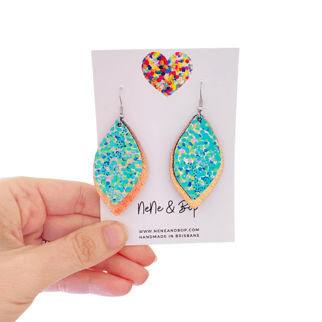 Opal Leaf Hand Painted Earrings Green - Midi