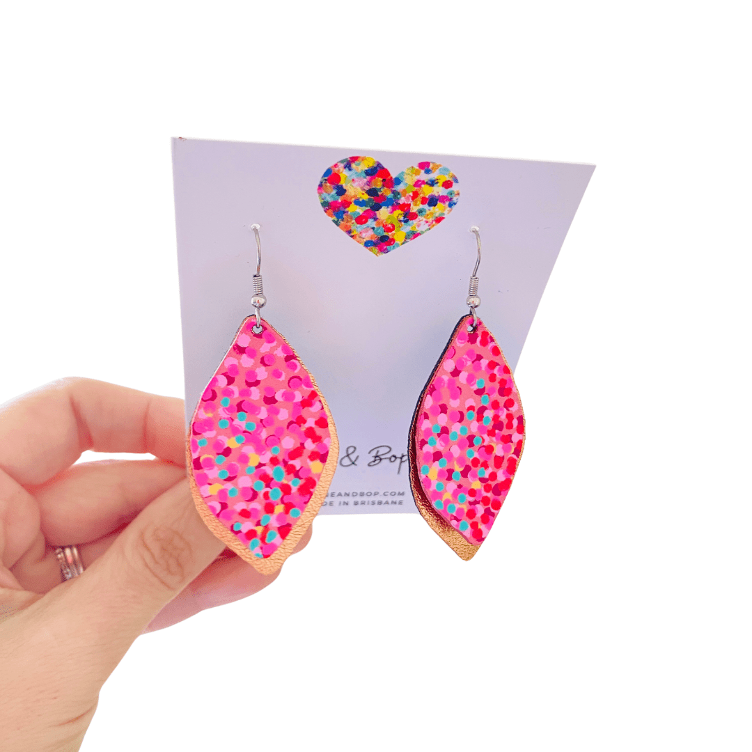 Opal Leaf Hand Painted Earrings Pink - Midi