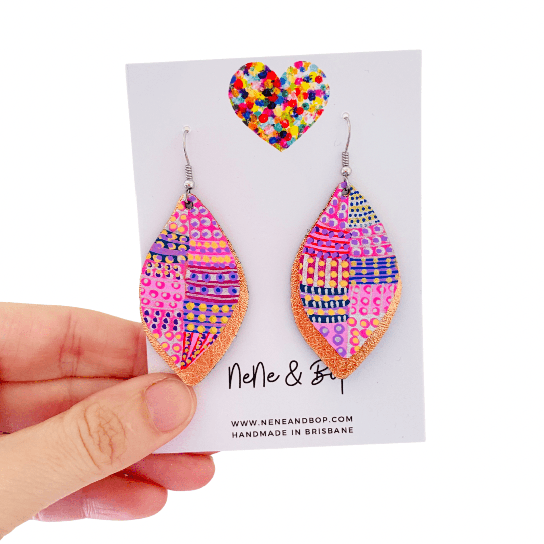 Be-leaf Hand Painted Earrings Pink - Midi