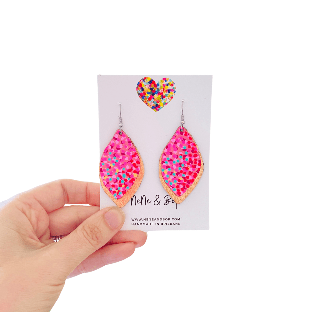 Opal Leaf Hand Painted Earrings Pink - Midi