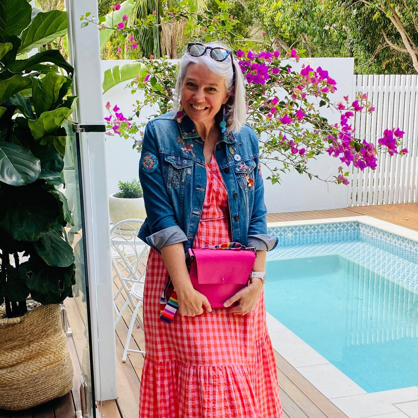 ALLY Leather Crossbody bag - Midi - Hot Pink/Rainbow