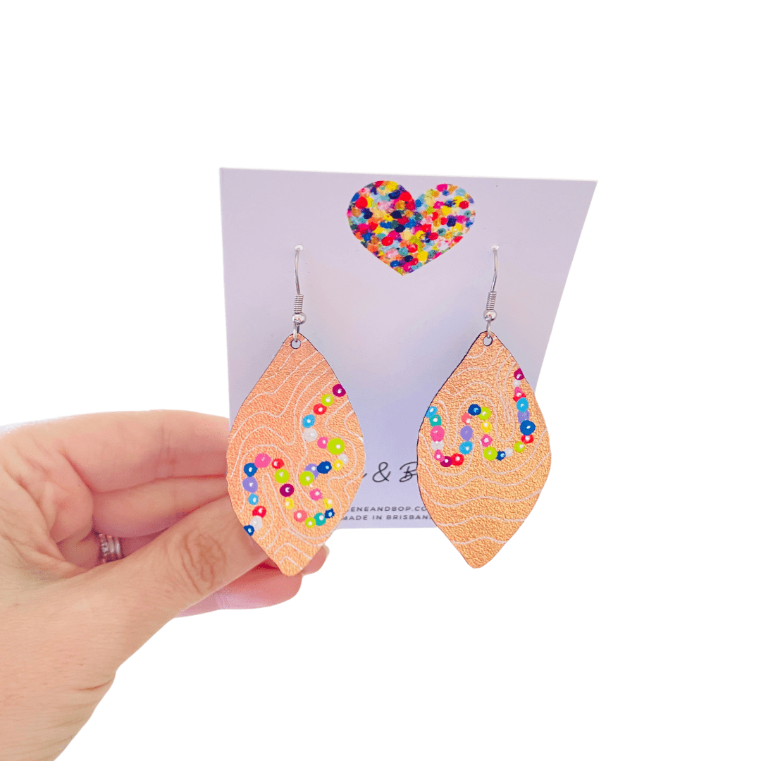 Rose Gold or Silver Leaf Hand Painted Earrings River - Midi