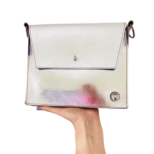 ALLY Leather Crossbody bag - Midi - Silver with Pastel Painted side