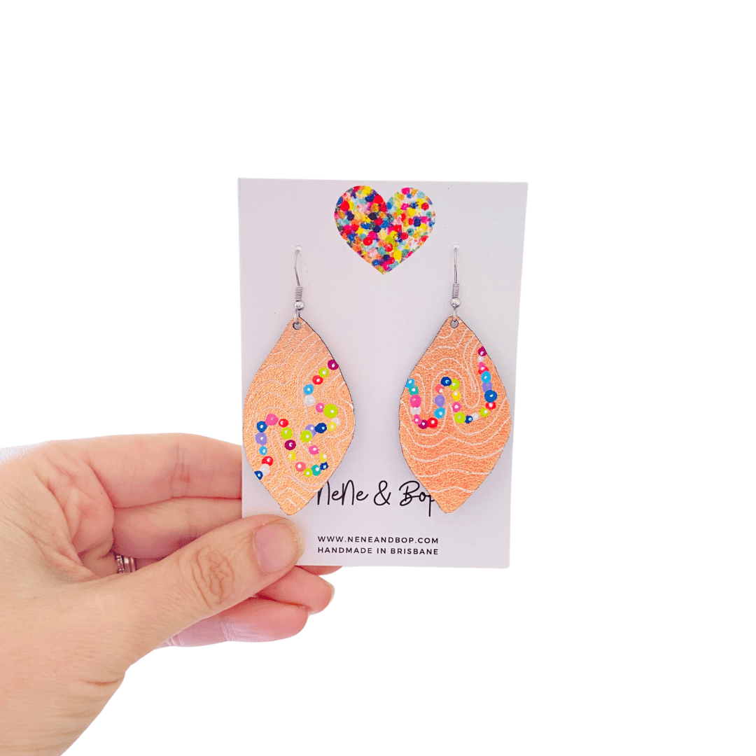 Rose Gold or Silver Leaf Hand Painted Earrings River - Midi