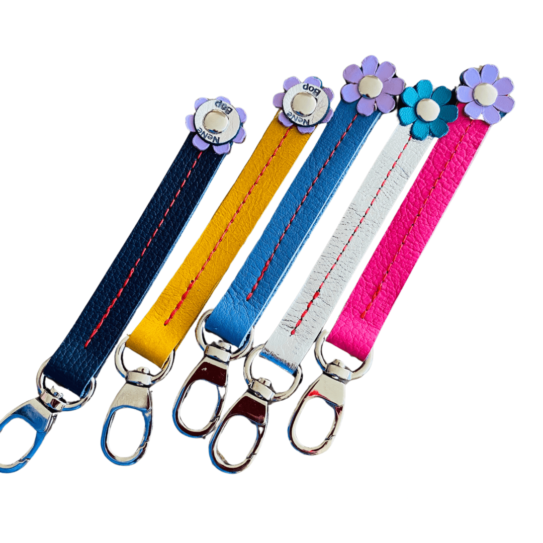 Leather Fidget flower Bag Charm Keyring - Various colours