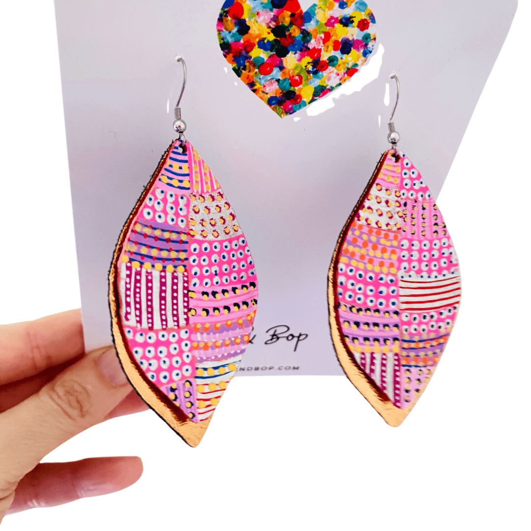 Be-leaf Hand Painted Earrings Pink - Mega