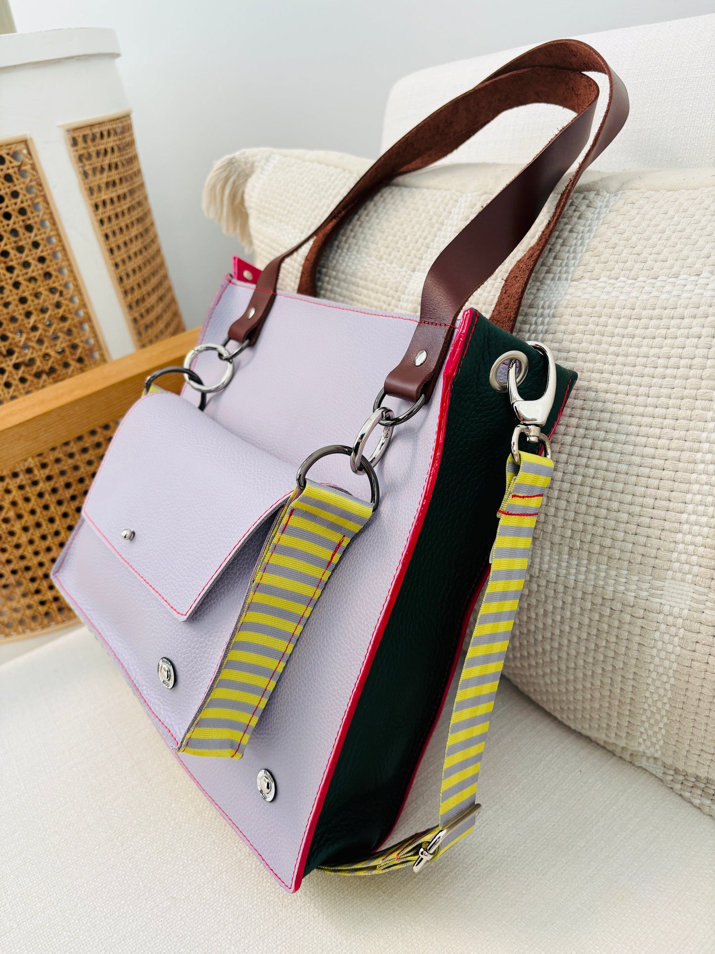 ALLY Mini - 4 in 1 Leather Bag - Lilac/Lemon Stripe