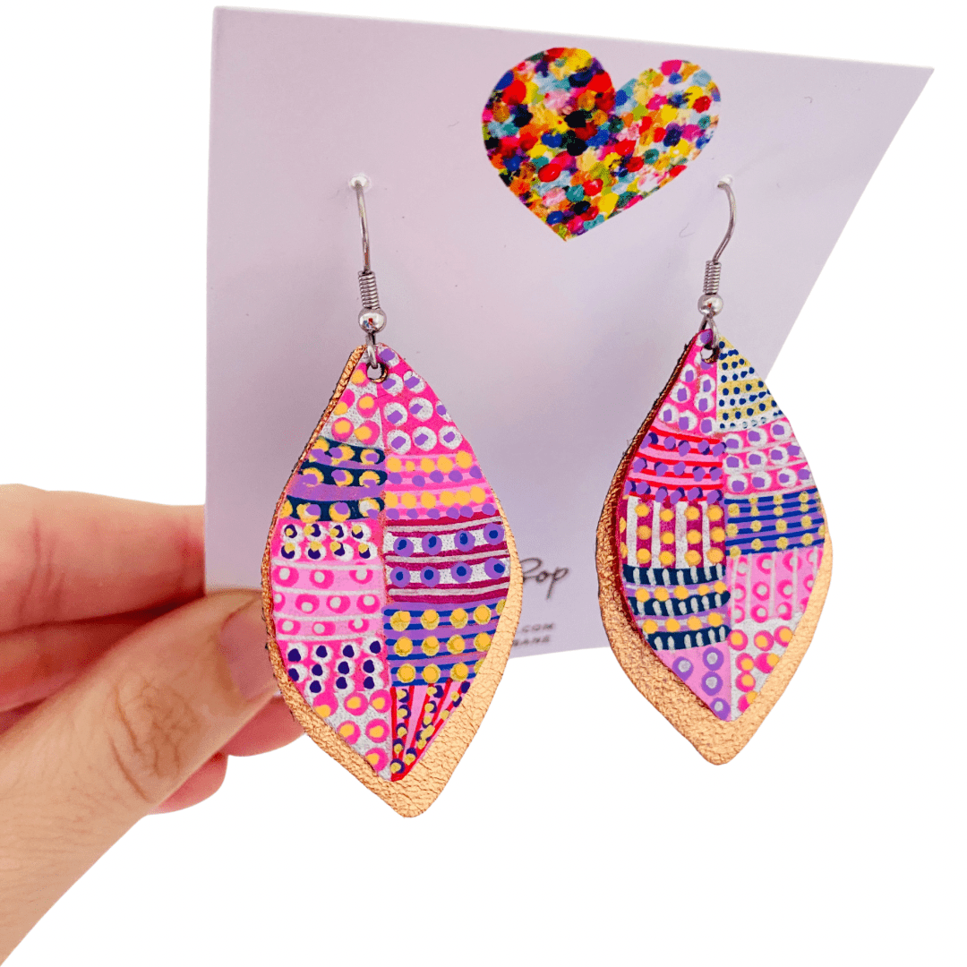 Be-leaf Hand Painted Earrings Pink - Midi