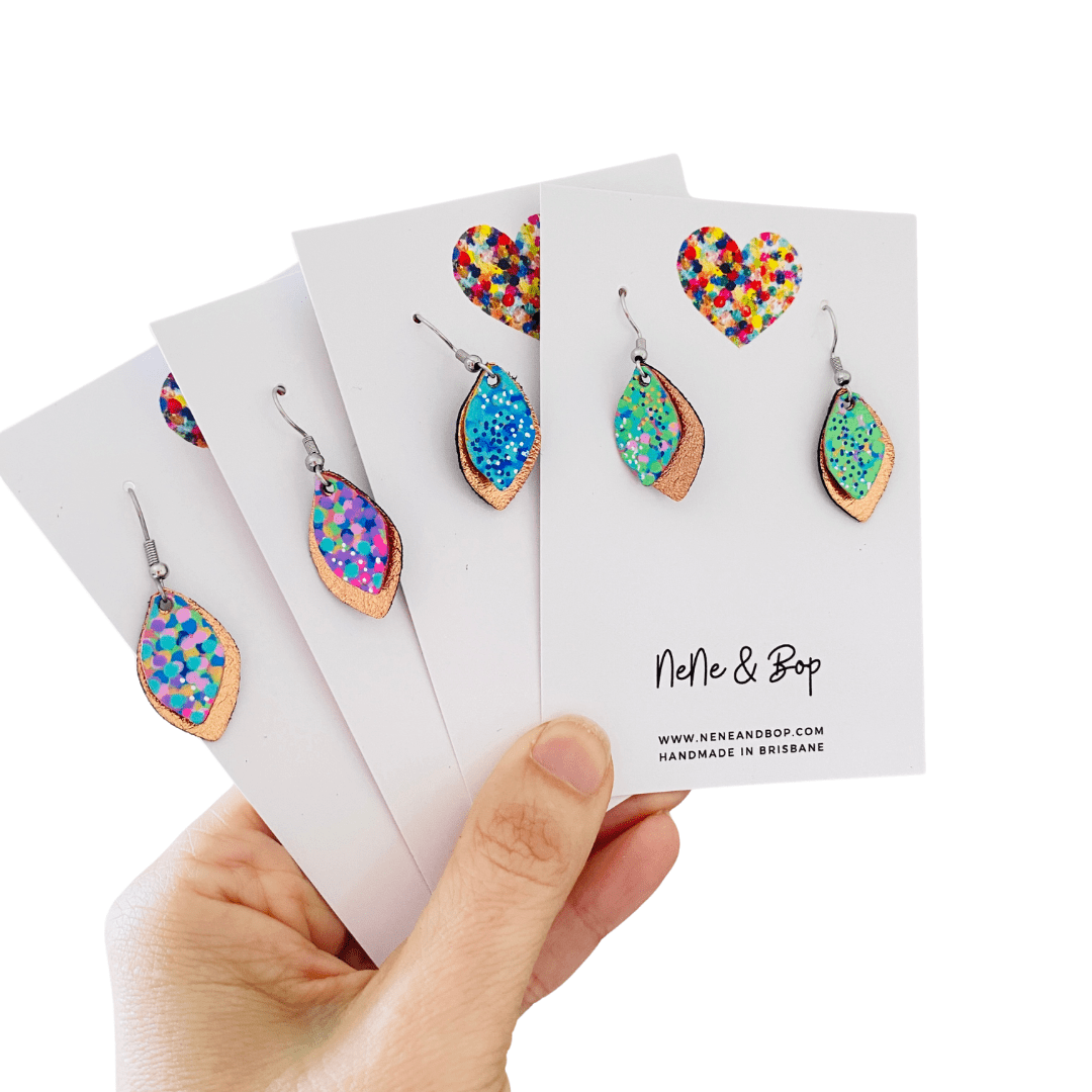 Opal Leaves Hand Painted Earrings - Various Colours