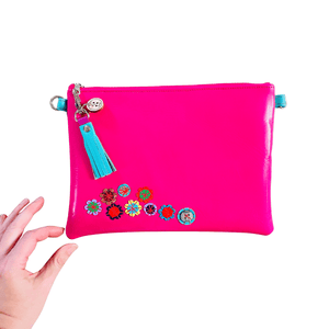 Gloss Magenta Blooms - Leather Purse Plus+