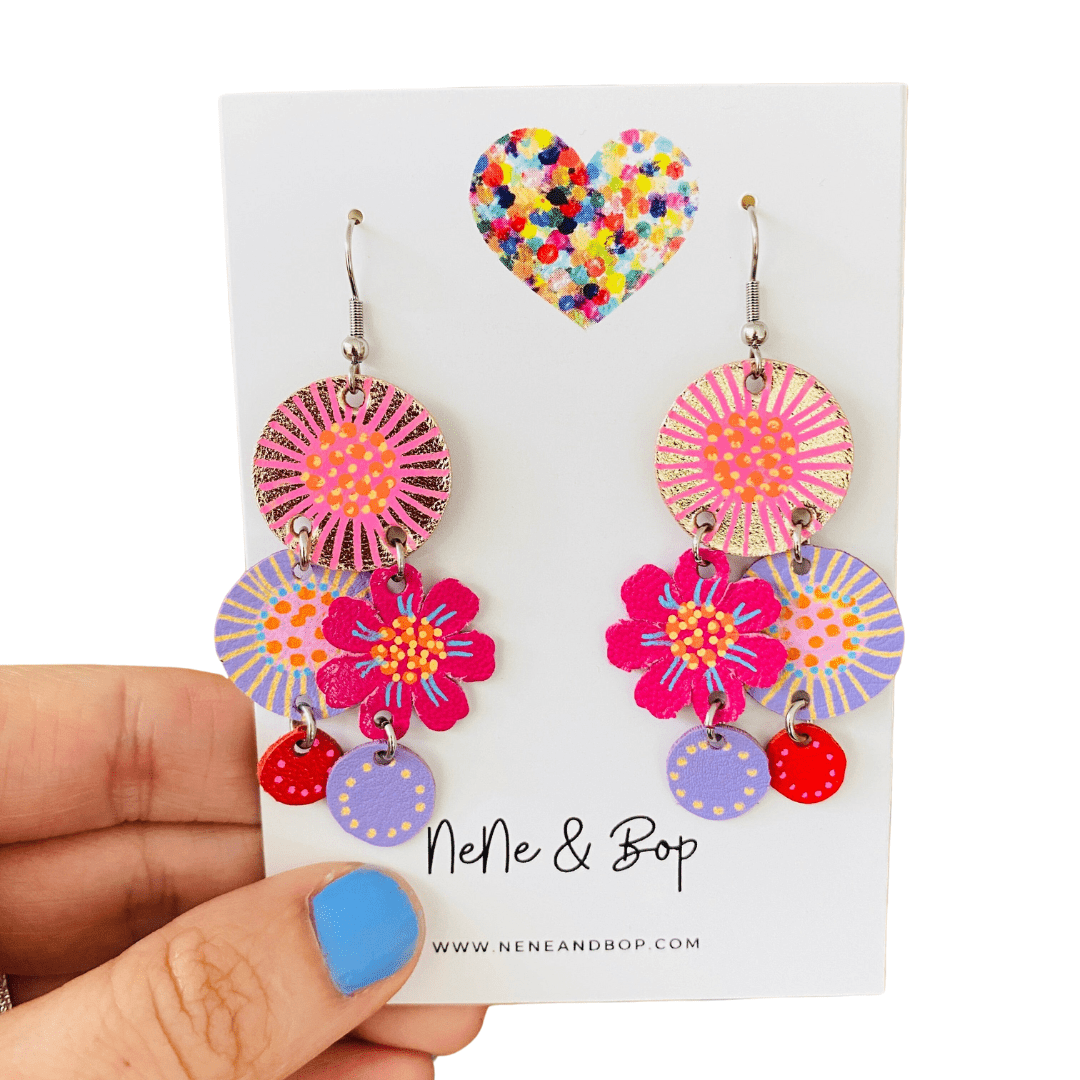 Bouquet of Blooms - Midi 3 - Leather Earrings